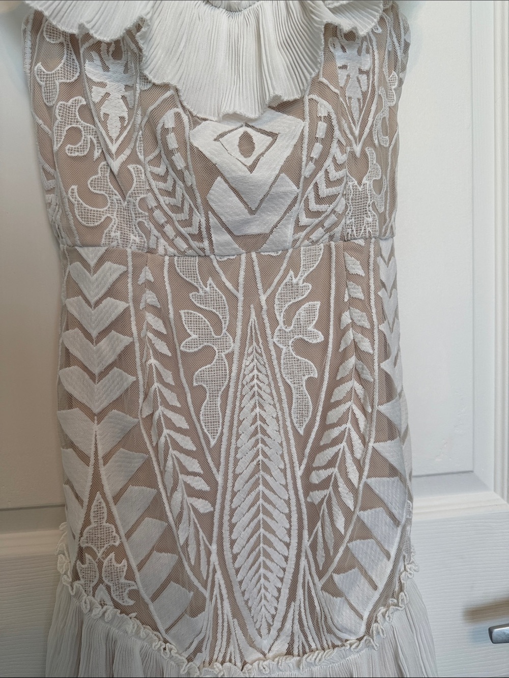 Sleeveless Ivory Embroidered Ruffle Mini Dress - Picture 2 of 3